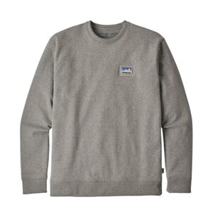 PATAGONIA SHOP STICKER PATCH UPRISAL CREW SWEATSHIRT IN GRAVEL HEATHER SZ M
